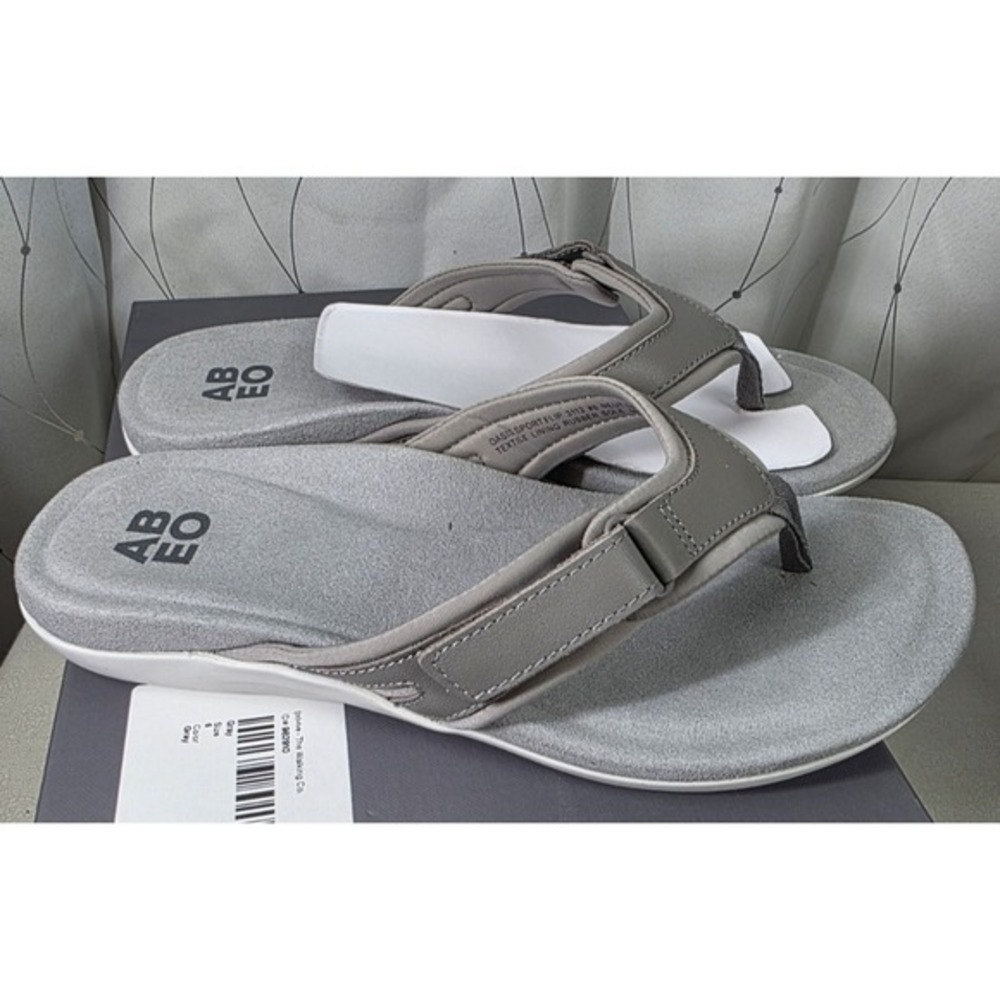 NIB Abeo Womens Oasis Sport Flip Flop 6 Nickel Gray Comfort Walking Staple